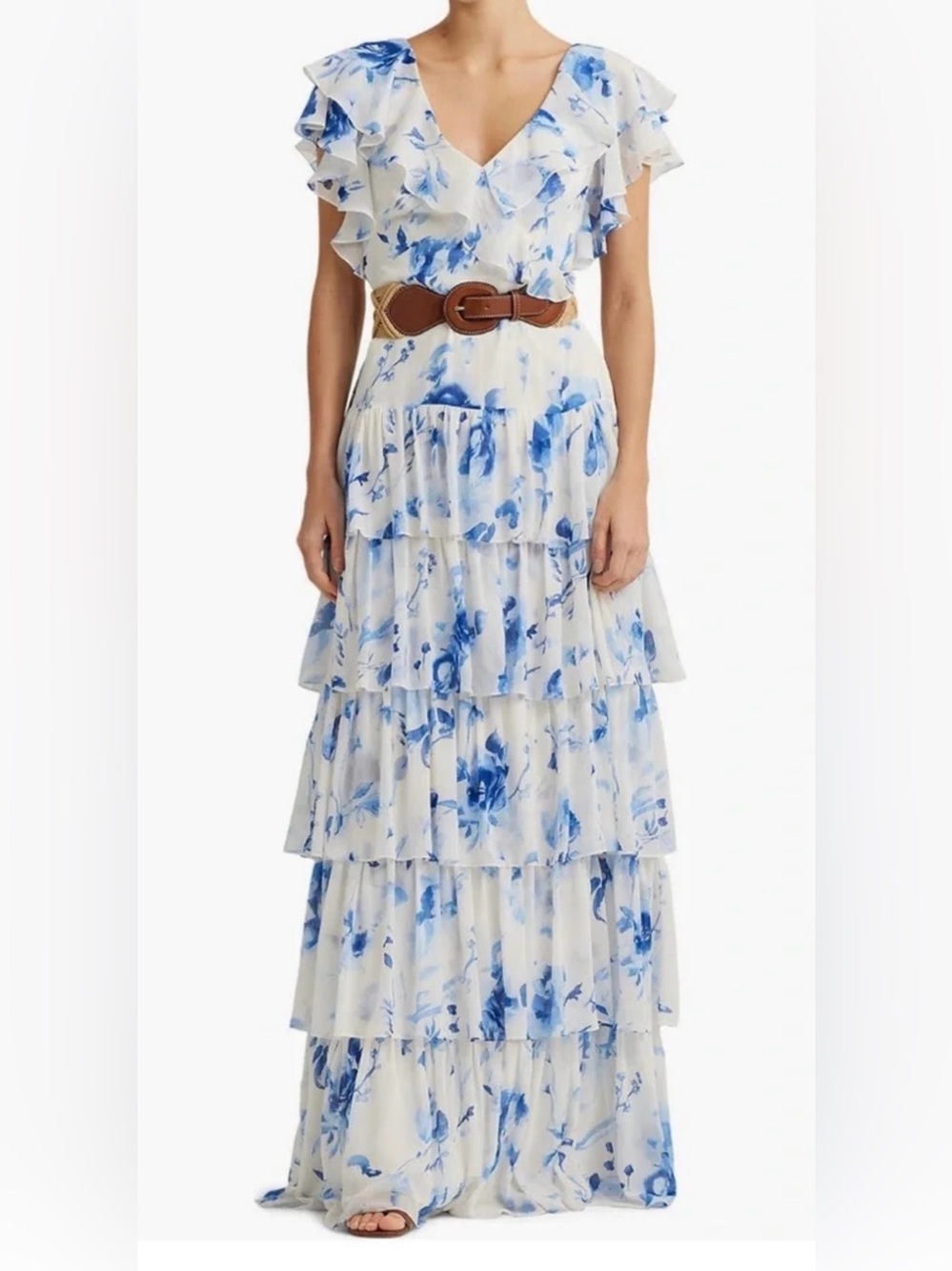 Ralph Lauren White and Blue Floral Tiered Maxi Dress - Picture 5 of 6